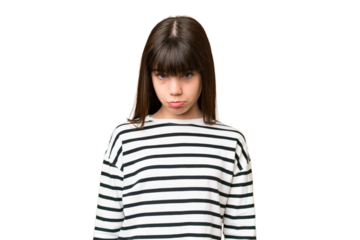Little caucasian girl over isolated background with sad expression