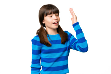 Little caucasian girl over isolated background with tired and sick expression