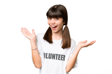 Little volunteer girl over isolated background with shocked facial expression
