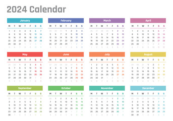 calendar for 2024 starts monday, vector calendar design 2024 year