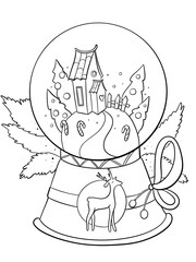 contour line illustration simple design element new year christmas decor snow globe with toys cartoon style print sticker postcard coloring