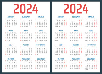 calendar for 2023 starts sunday and monday, vector calendar design 2023 year