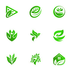 Natural logo element design, leaf, green, environment vector illustration set