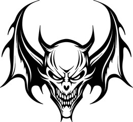 A scary skull with wings in a vintage style