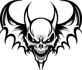 A Scary devil head with wings in a vintage style