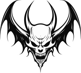 Fototapeta premium A devil head with wings in a vintage style
