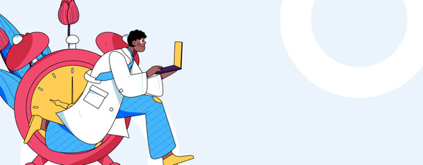 Vector internet operation illustration of people exercising and running healthy
