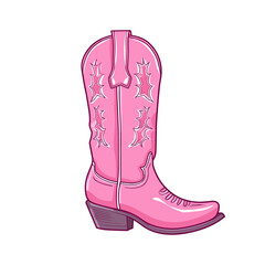 Female pink cowboy boots isolated illustration Cowboy girl wears boots. Wild west theme. Vector Western cowboy illustration for party poster, banner or invitation. Girl power, glamour style cowgirl - obrazy, fototapety, plakaty