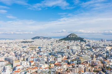 Panoramic view of Athens and mount Lycabettus from Acropolis - obrazy, fototapety, plakaty