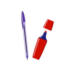 Vector school pens and pencils set. illustrations of stationery