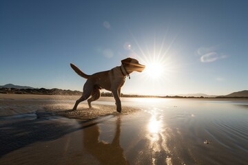 Midday Beach Fun Dog's Excitement Captured in Fetch Delight