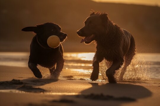 Radiant Canine Delight Midday Fetch Game Spreads Joy on Beach