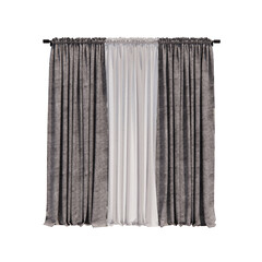 Gray curtain & white curtain, Isolated png, 3D render, fabric, background