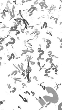 Vertical video, question marks falling, confusion concept, confused 