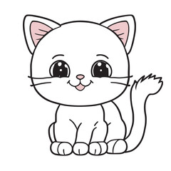 cute baby cat, coloring book for kids, simple line,coloring book page, simple outline, vector illustration line art