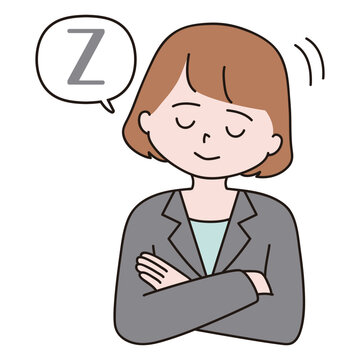 recommend clip art: 腕を組む　スーツ　居眠り　寝言を言う女性