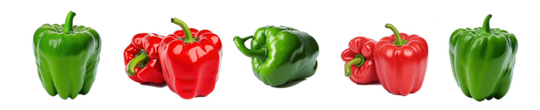 red and green pepper isolated on transparent background, png high quality
