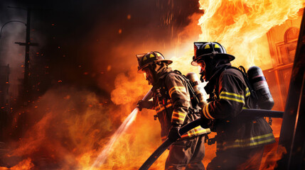fireman at work fighting against a fire