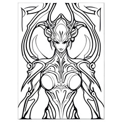 poster of an abstract close, grim dark cryptidwave ergonomic femme with anatomical carved, vector illustration line art