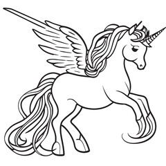 unicorn, vector illustration line art