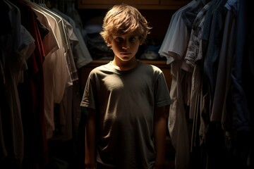 Fototapeta premium school-age boy standing in a dressing roo