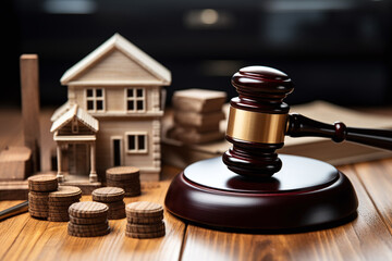Obraz na płótnie Canvas Judge auction and real estate concept.gavel justice hammer and House model. real estate law. taxes and profits to invest in real estate and home buying .concept of legal education.