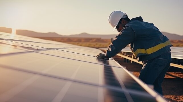 An engineer repairing solar panels.