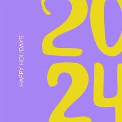 Trendy poster with modern colorful 2024 typography on the New Year holiday, banner cover background design. Hand drawn vector illustration for print, social media designs. Abstract modern backdrop wit