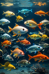 fishes in the blue ocean