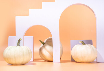 Podium or pedestal with pumpkins