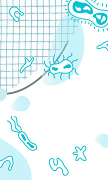 Banner with a amoeba, microbe, bacterium, virus in blue colors