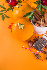 Autumn composition with pumpkins and spices
