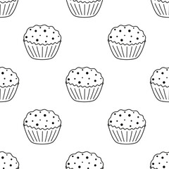 cartoon seamless pattern of outline muffin
