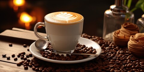 coffee latte with coffee beans