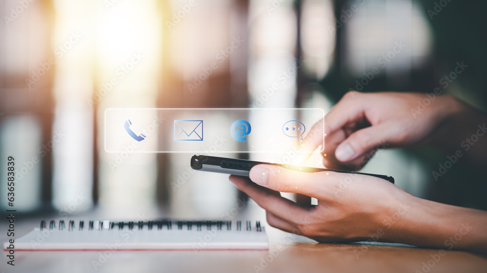 Aufkleber communication concept with email, message box and contacts icons ,connection with modern network tec