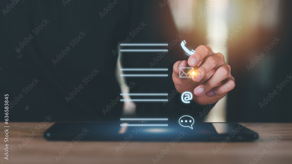 Poster communication concept with email, message box and contacts icons ,connection with modern network tec