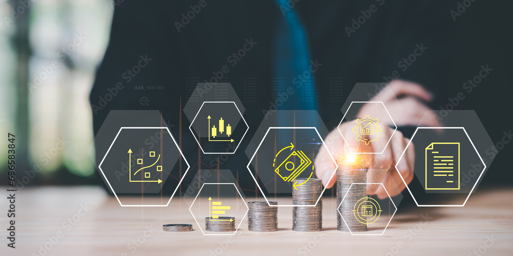 Poster concept of finance and investment ,profit growth management ,financial graphical and statistical ana