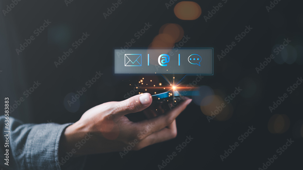 Poster communication concept with email, message box and contacts icons ,connection with modern network tec