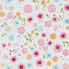 Embroidered seamless pattern of colorful flowers. AI generated.