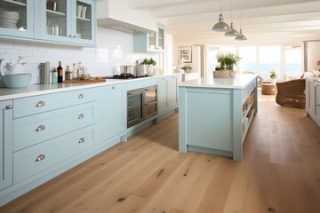 a modern designer kitchen with smooth handleless cabinets