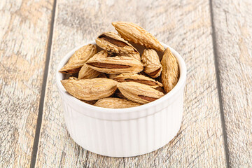 Shelled dry almond nut heap