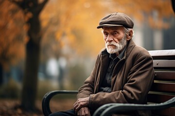sad old man sitting in the park