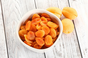 Dried apricot heap in the bowl