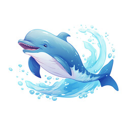 Obraz premium a cartoon dolphin in the water, in the style of white background, Generative AI