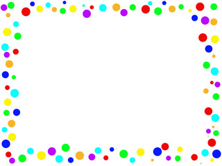 On a white background, a frame of multicolored circles