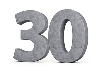 3d Concrete Number thirty 30 Digit Made Of Grey Concrete Stone On White Background 3d Illustration