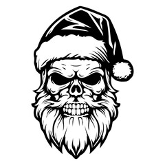 Fototapeta premium Scary horror spooky skull wearing santa claus hat