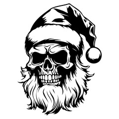 Scary horror spooky skull wearing santa claus hat