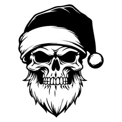 Scary horror spooky skull wearing santa claus hat