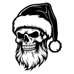 Scary horror spooky skull wearing santa claus hat